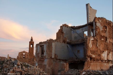 Bombed ruins of Belchite in Aragon Spain
