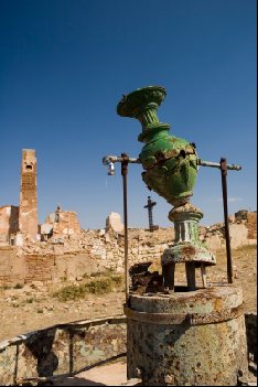 Ruined fountain stands folorn in Belchite